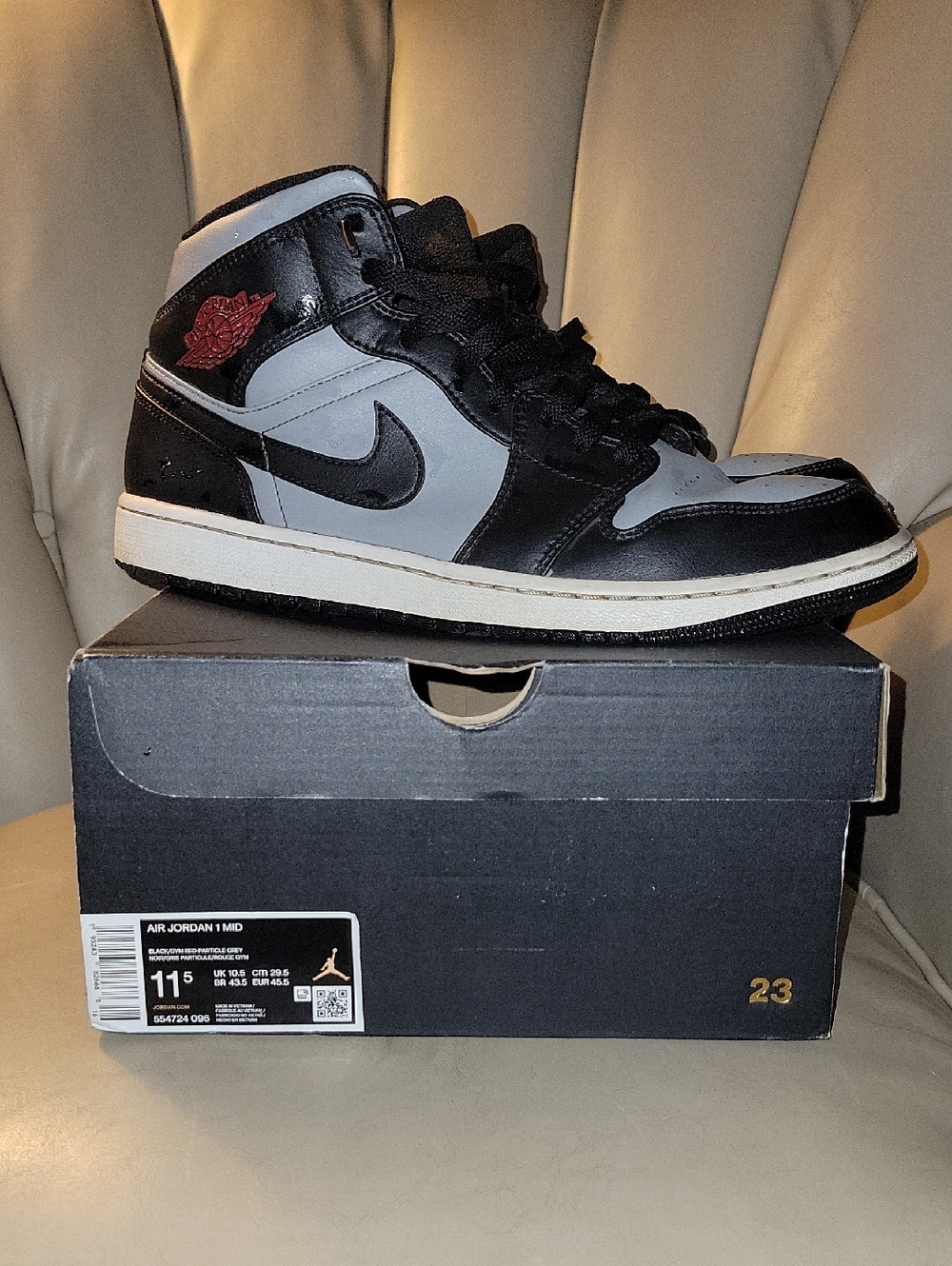 Nike Air Jordan 1 Mid Black and Gray with Red Accent